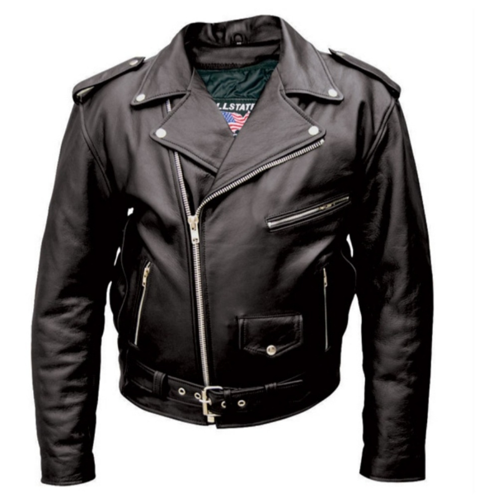 Black leather motorcycle jacket
